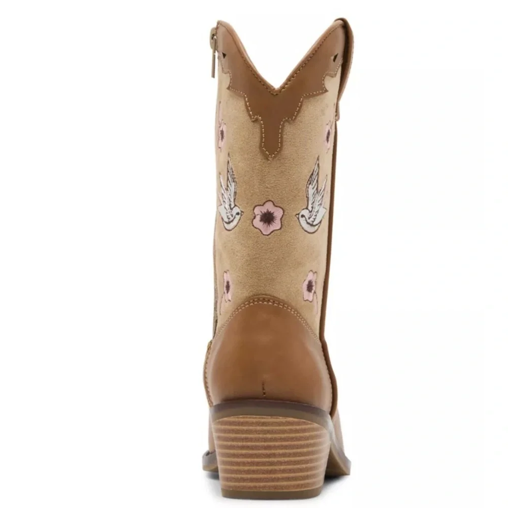 Steve Madden Nectar Embroidered Western Boots Girls Big Kid Size 5  NEW